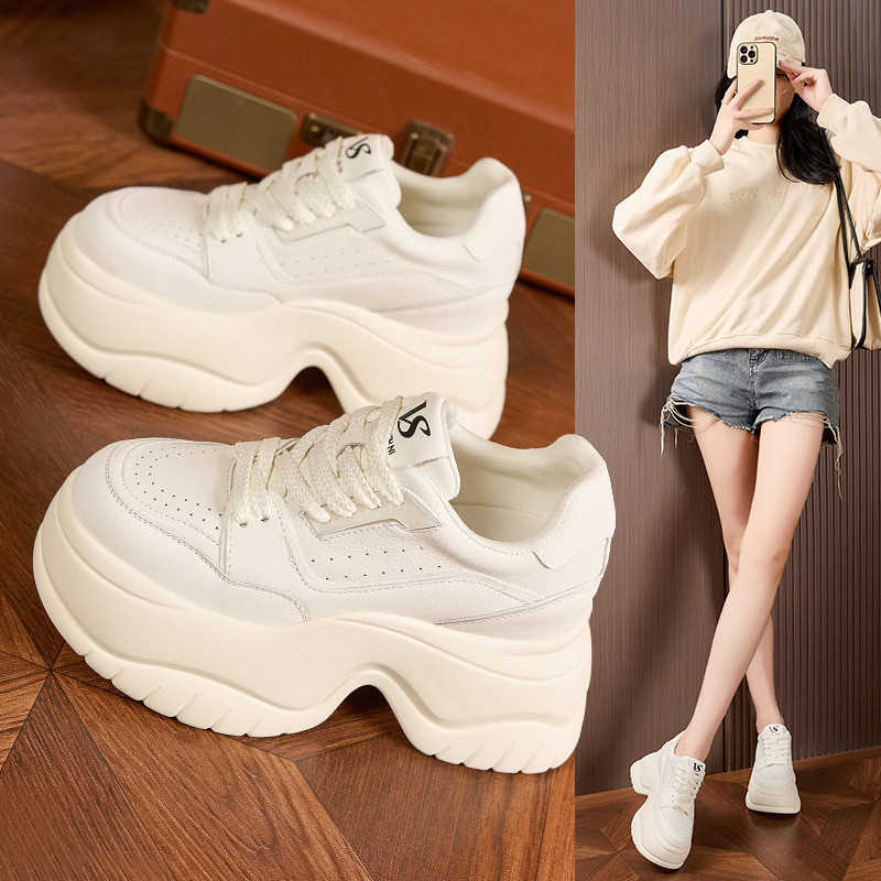Sewing Fleece - Sepatu Kets Putih Platform 8Cm Sepatu